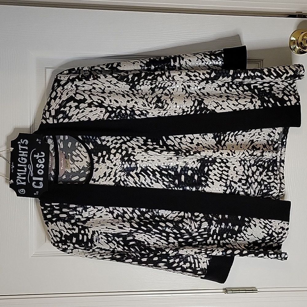 TayJay Jacket and Blouse Set Medium Black White Embellished